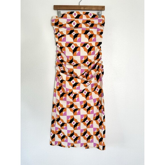 ANTHROPOLOGIE Printed Strapless Slim Ruched Dress Size Medium M - Picture 4 of 10
